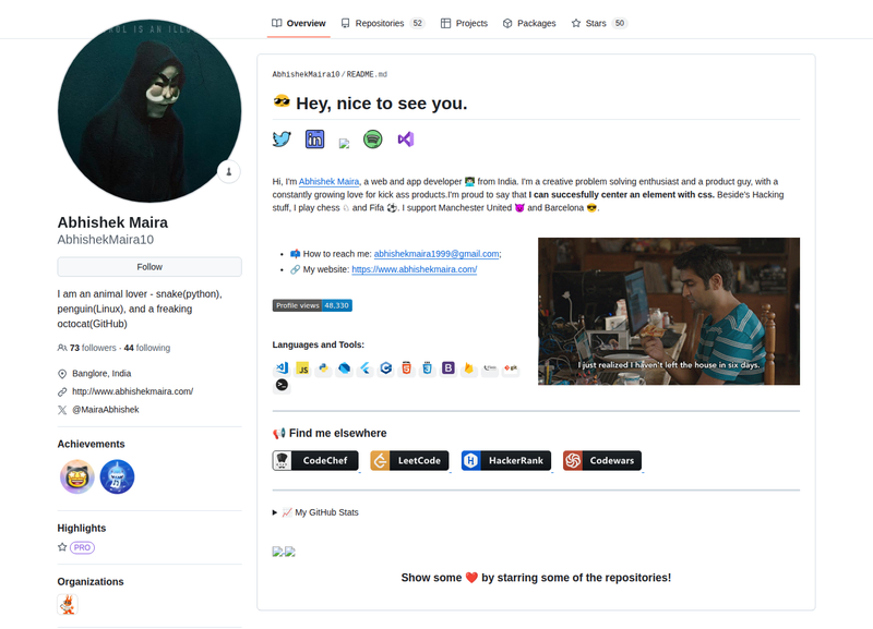 AbhishekMaira10's GitHub profile screenshot