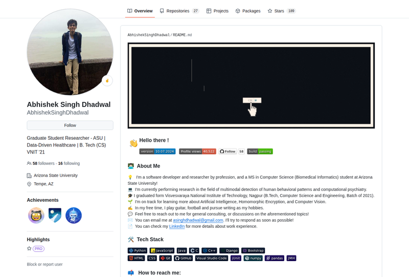 AbhishekSinghDhadwal's GitHub profile screenshot