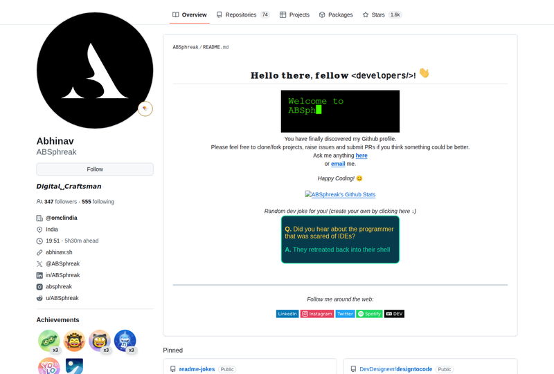 ABSphreak's GitHub profile screenshot