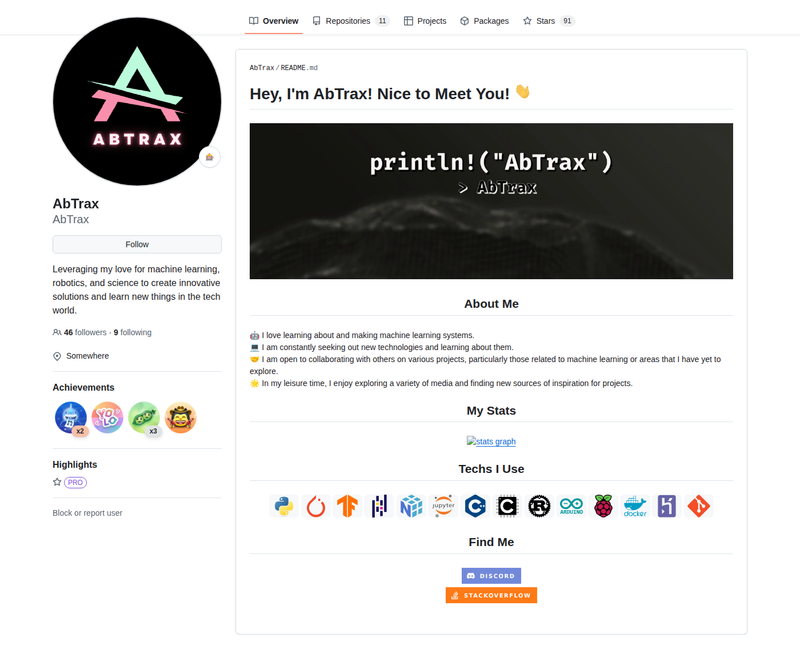 AbTrax's GitHub profile screenshot