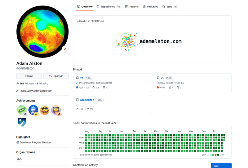 adamalston's GitHub profile screenshot