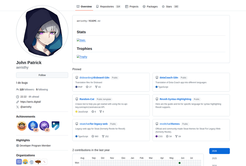 aeristhy's GitHub profile screenshot