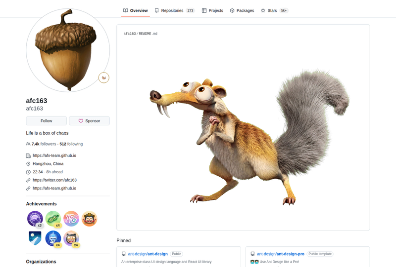 afc163's GitHub profile screenshot