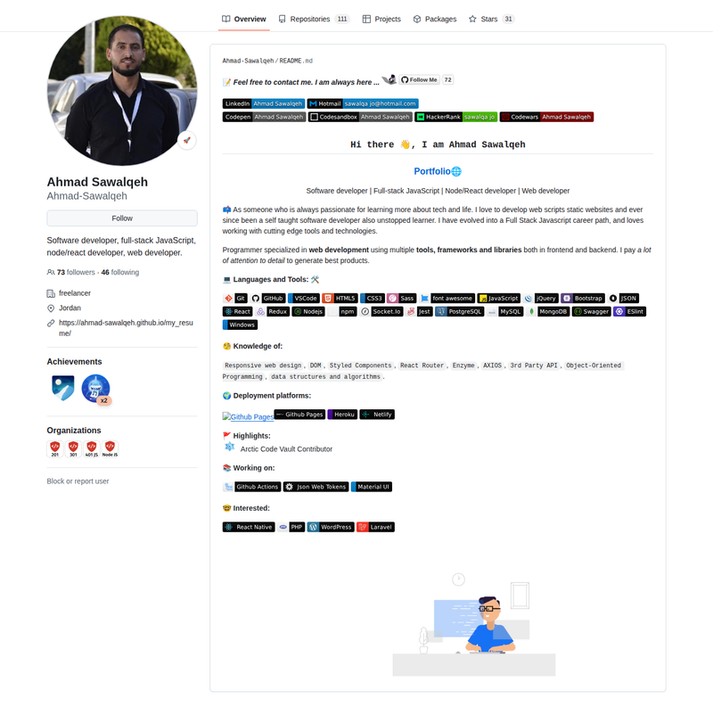 Ahmad-Sawalqeh's GitHub profile screenshot