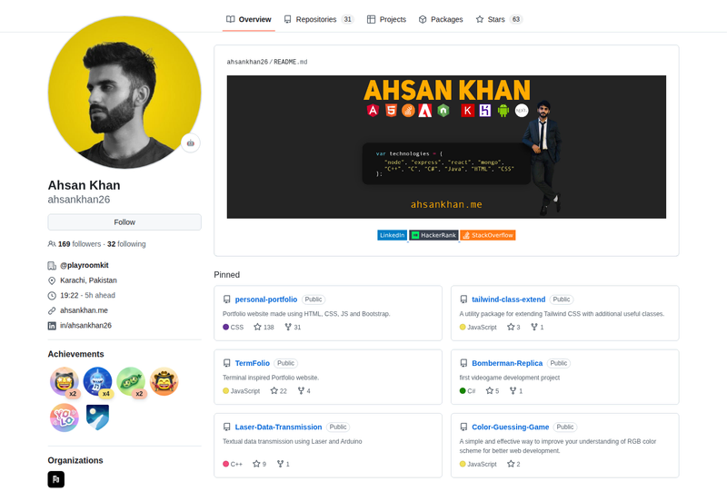 ahsankhan26's GitHub profile screenshot