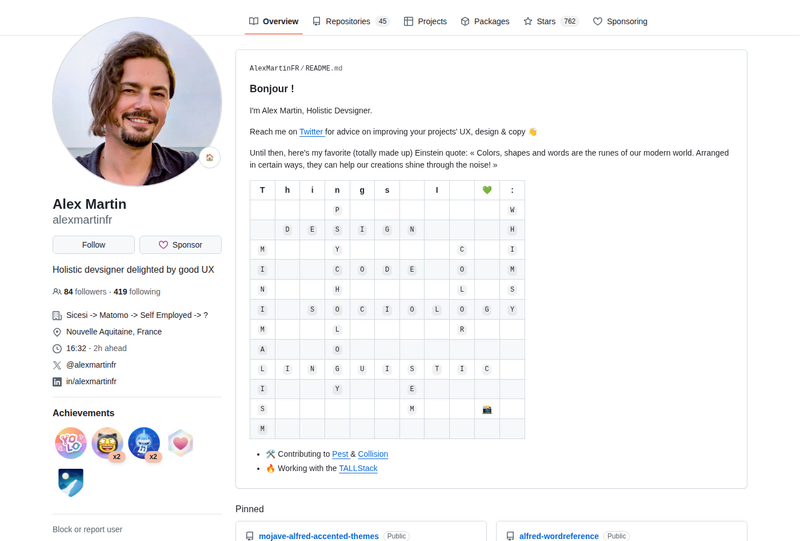 AlexMartinFR's GitHub profile screenshot
