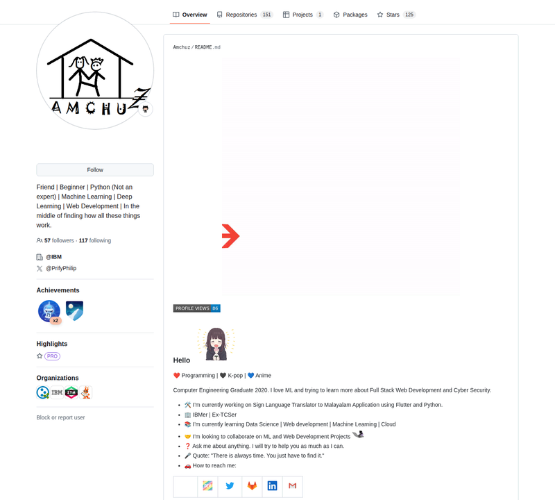 Amchuz's GitHub profile screenshot
