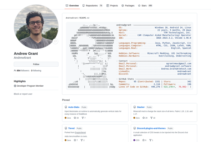 Andrew6rant's GitHub profile screenshot