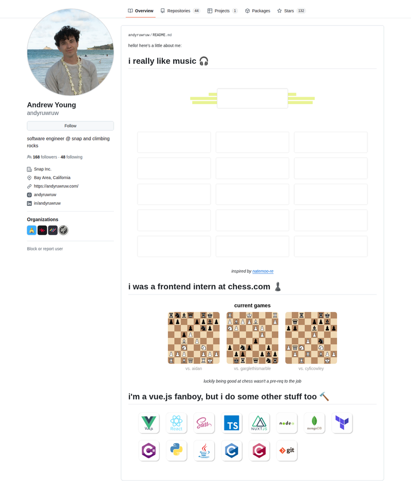 andyruwruw's GitHub profile screenshot