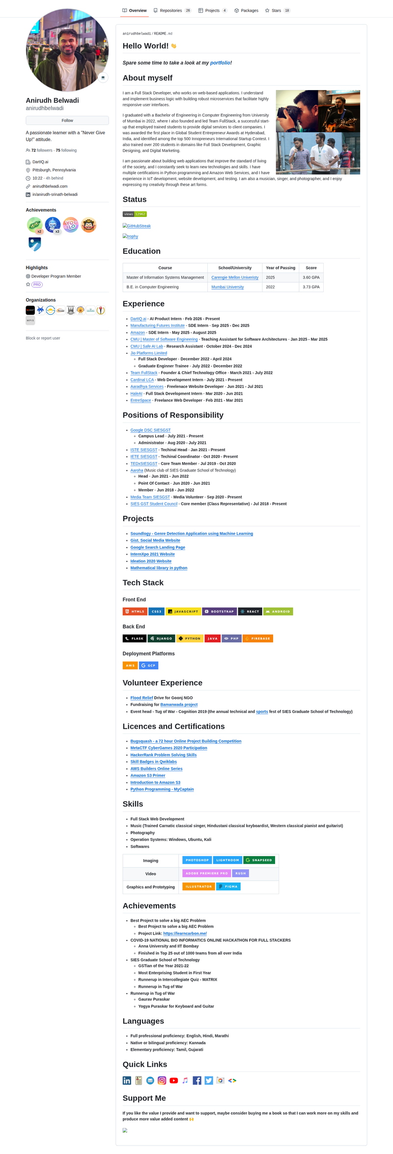 anirudhbelwadi's GitHub profile screenshot