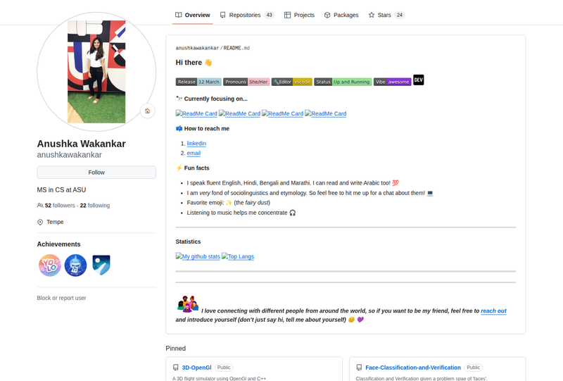 anushkawakankar's GitHub profile screenshot