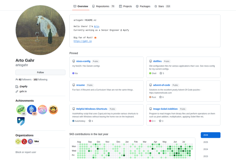 artogahr's GitHub profile screenshot
