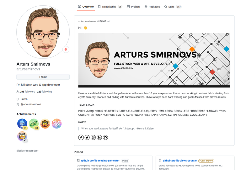 arturssmirnovs's GitHub profile screenshot