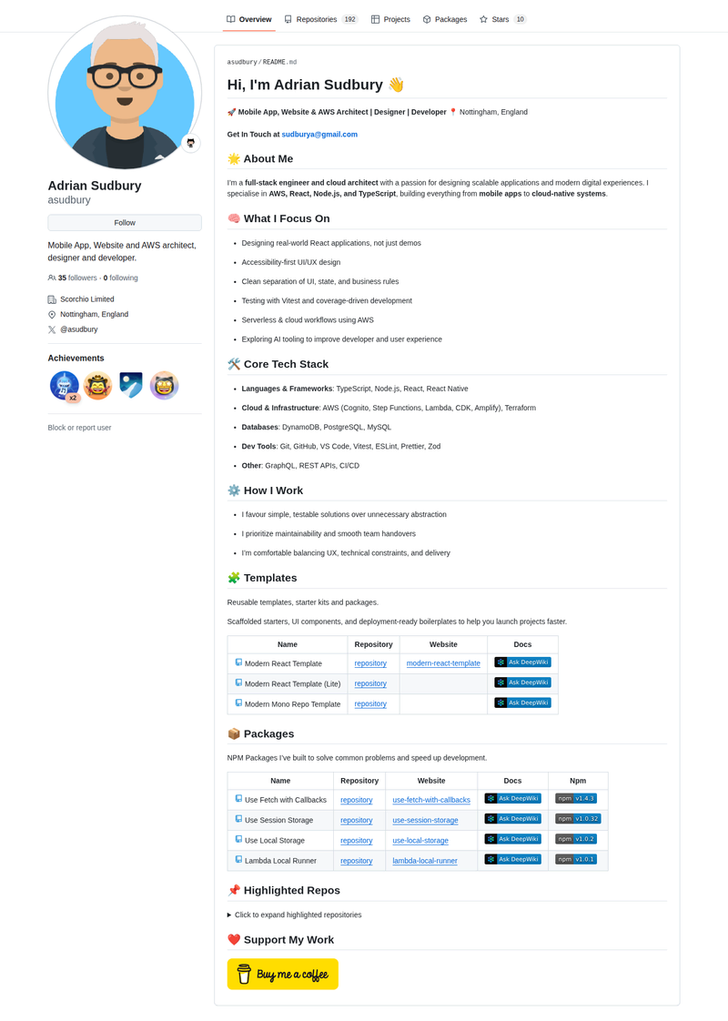 asudbury's GitHub profile screenshot
