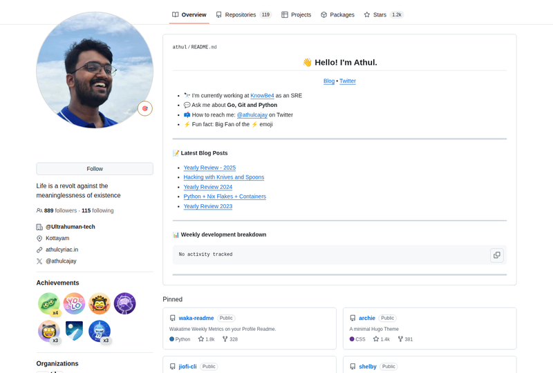 athul's GitHub profile screenshot