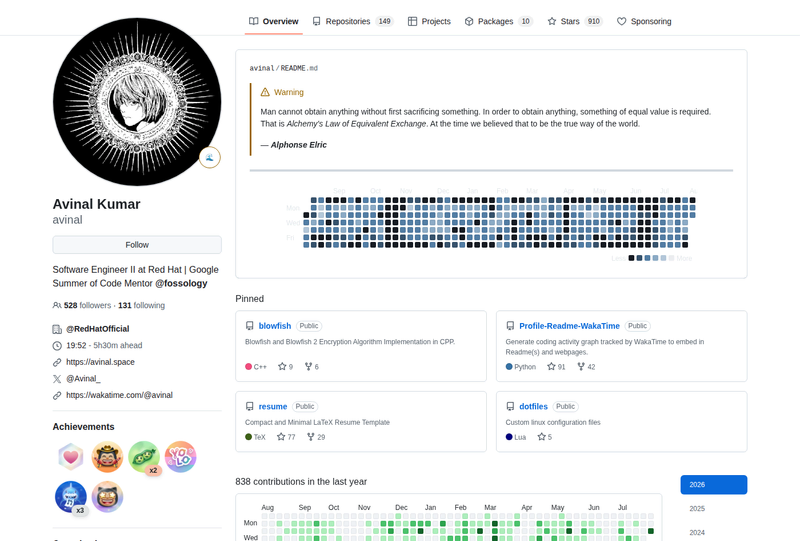 avinal's GitHub profile screenshot