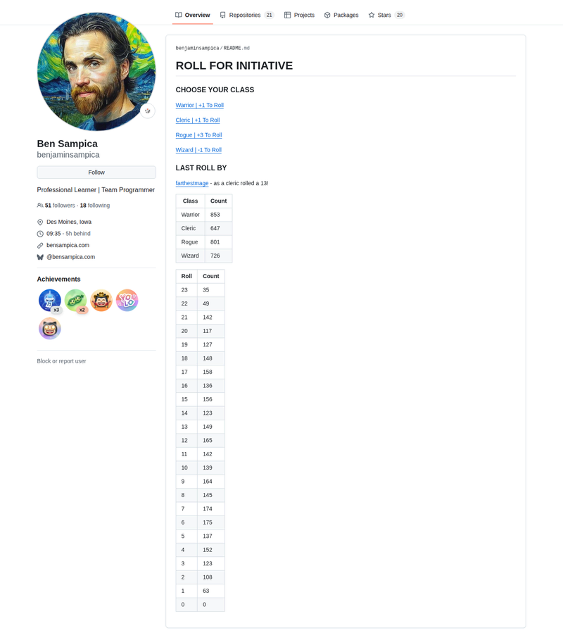 benjaminsampica's GitHub profile screenshot