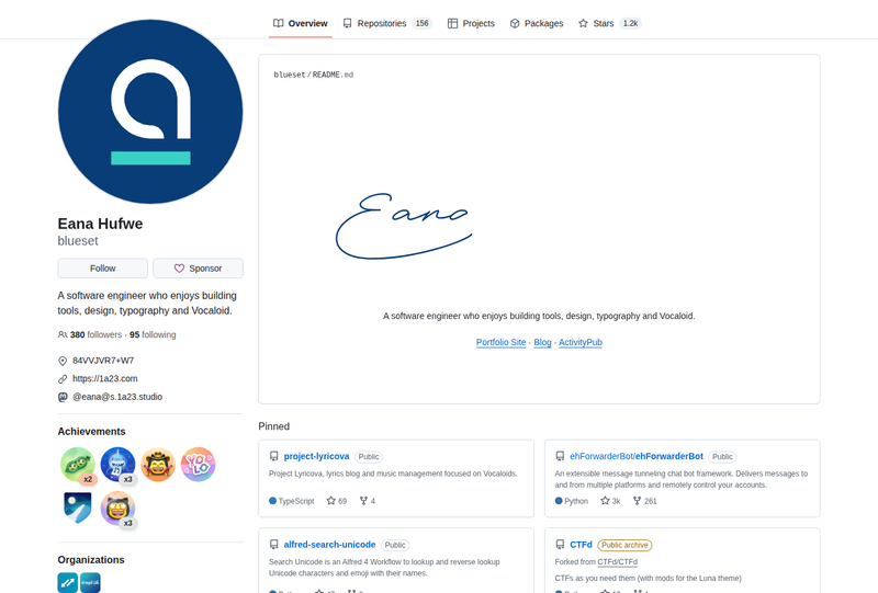 blueset's GitHub profile screenshot
