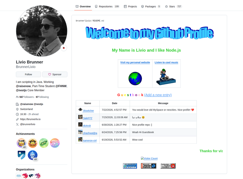 BrunnerLivio's GitHub profile screenshot