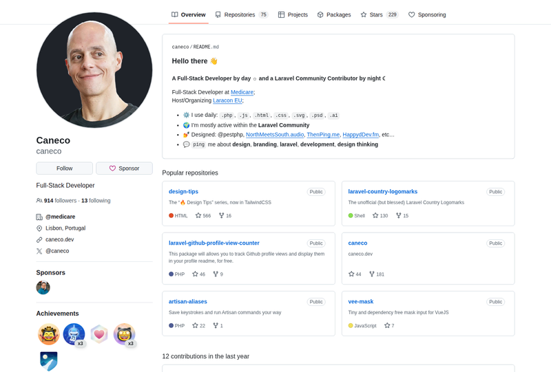 caneco's GitHub profile screenshot