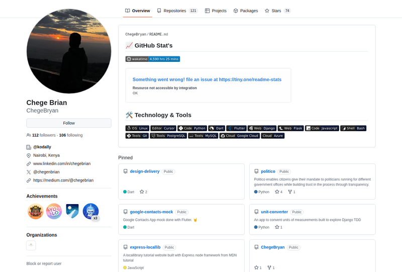 ChegeBryan's GitHub profile screenshot