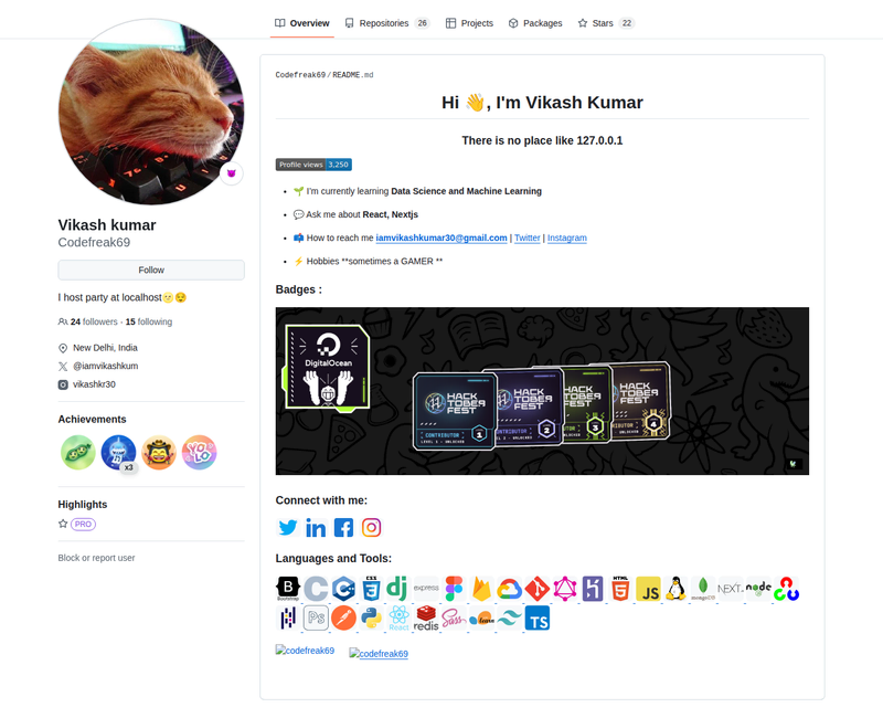 Codefreak69's GitHub profile screenshot