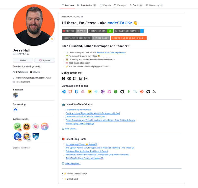 codestackr's GitHub profile screenshot