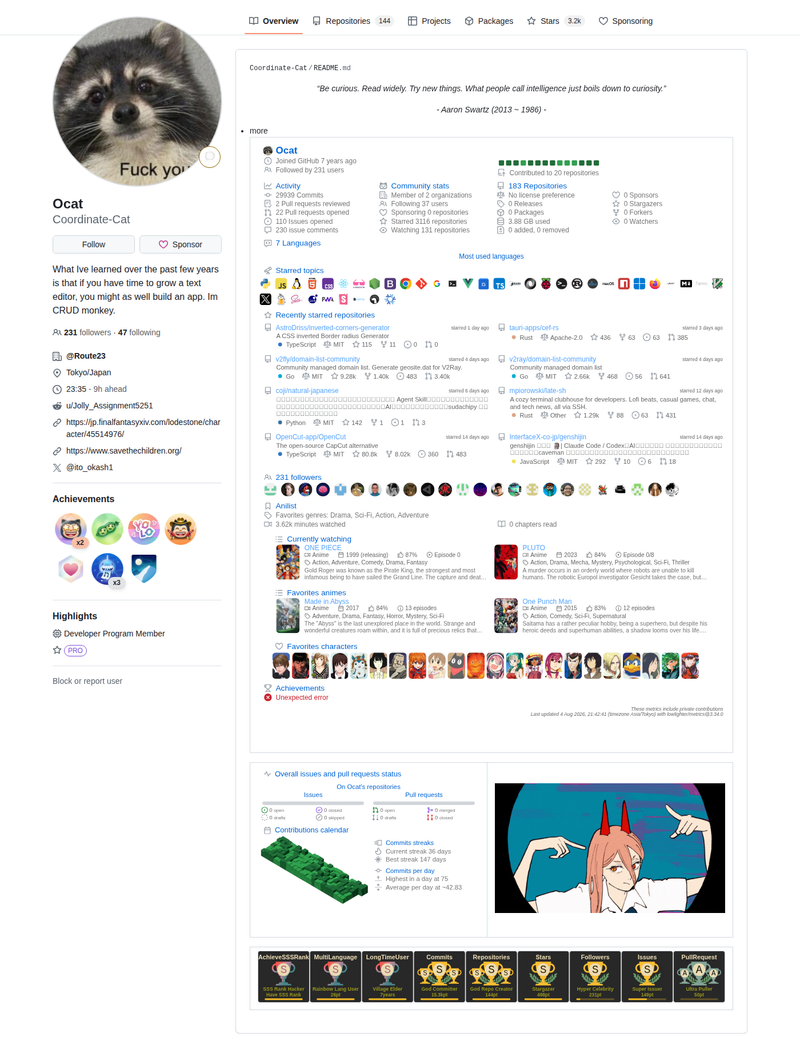 Coordinate-Cat's GitHub profile screenshot