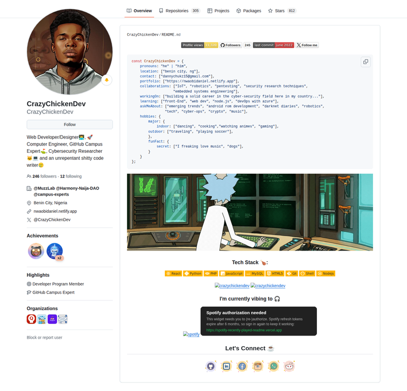 CrazyChickenDev's GitHub profile screenshot