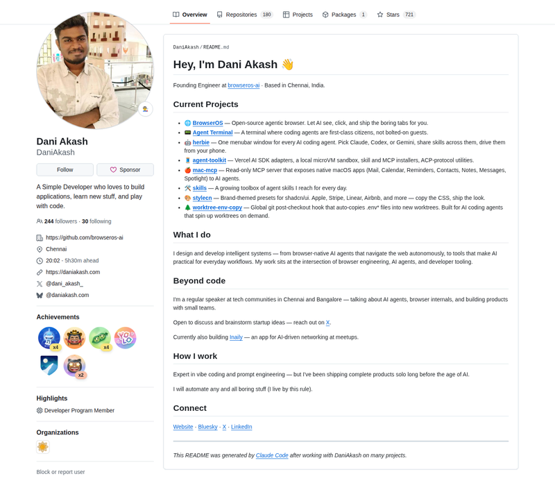 daniakash's GitHub profile screenshot