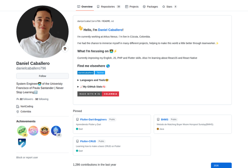 danielcaballero796's GitHub profile screenshot