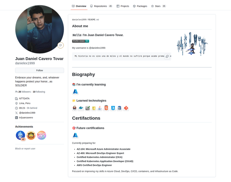 danielex1999's GitHub profile screenshot