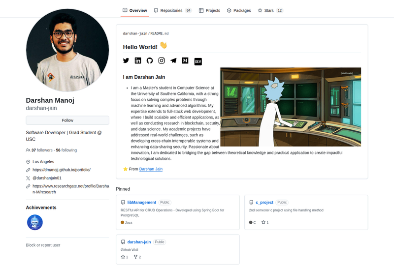 darshan-jain's GitHub profile screenshot