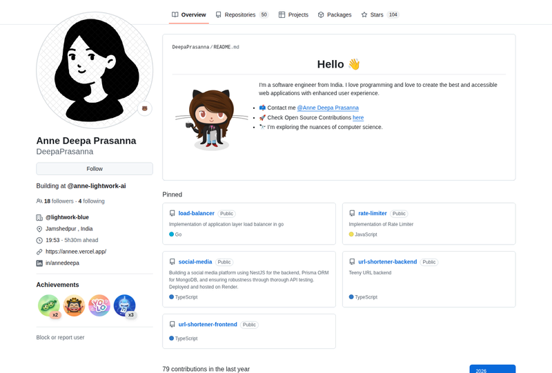 DeepaPrasanna's GitHub profile screenshot