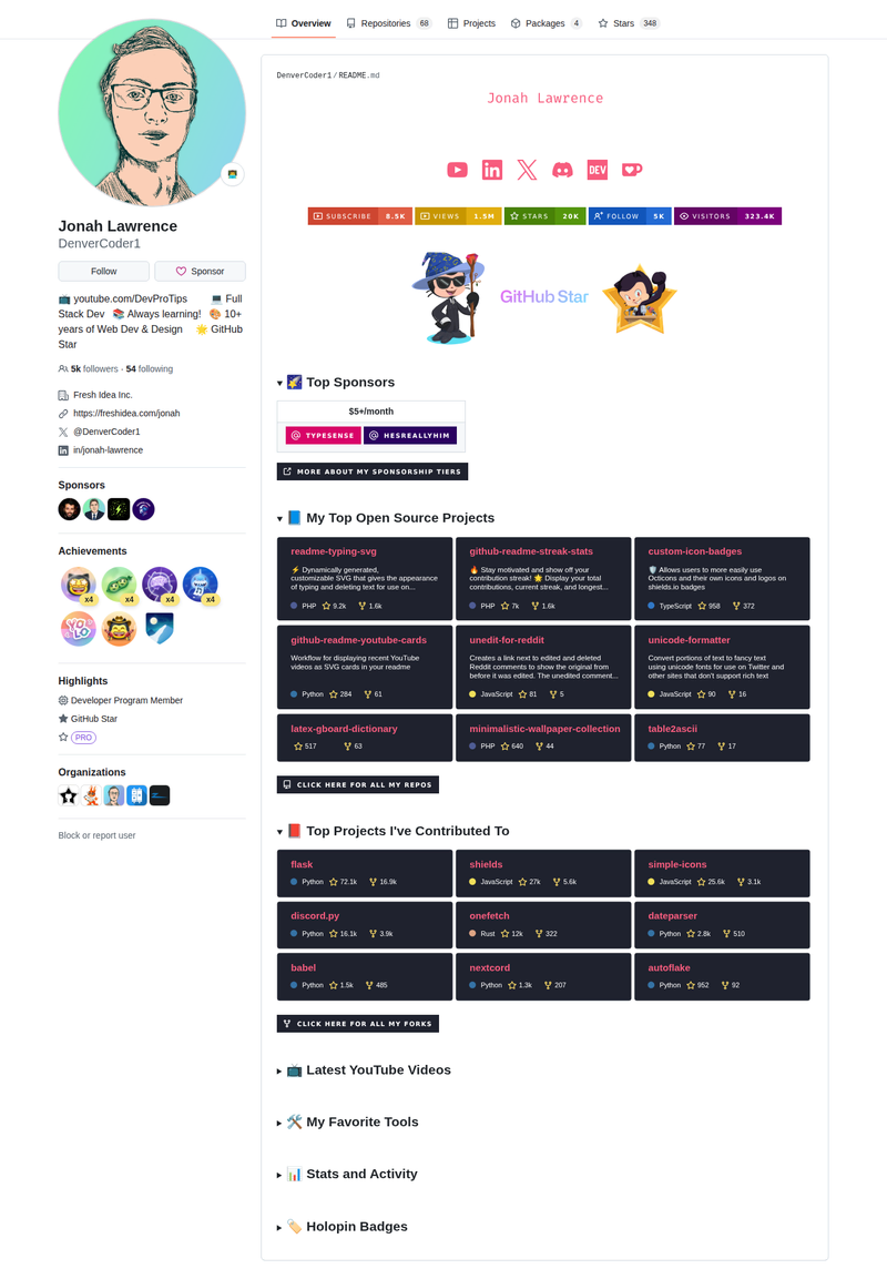 DenverCoder1's GitHub profile screenshot
