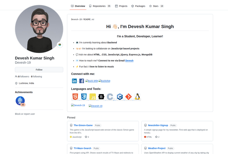 Devesh-19's GitHub profile screenshot