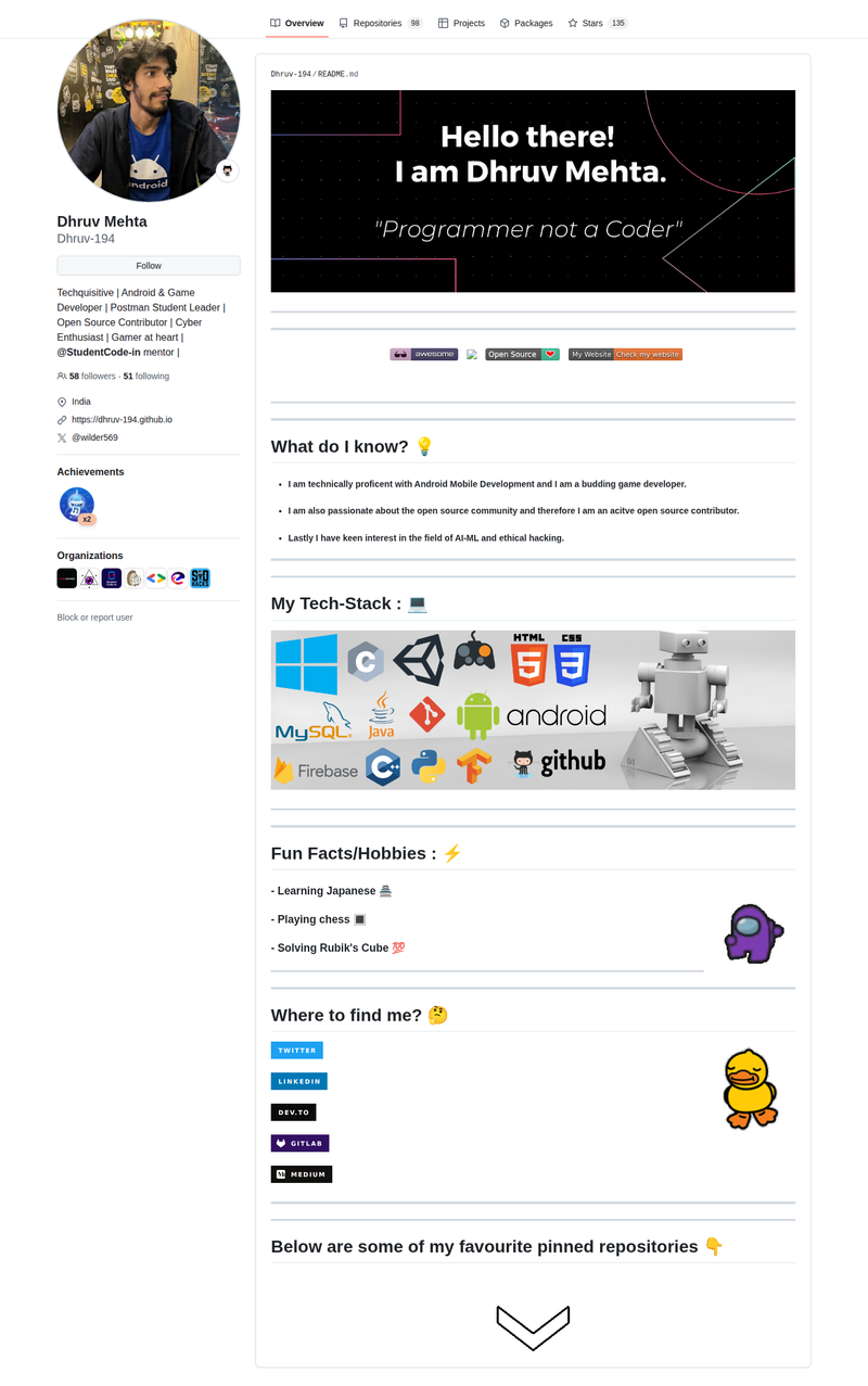 Dhruv-194's GitHub profile screenshot