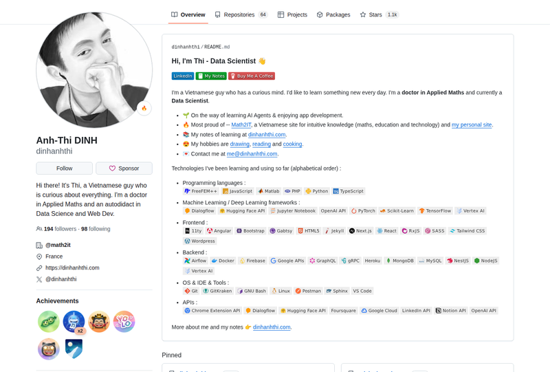 dinhanhthi's GitHub profile screenshot