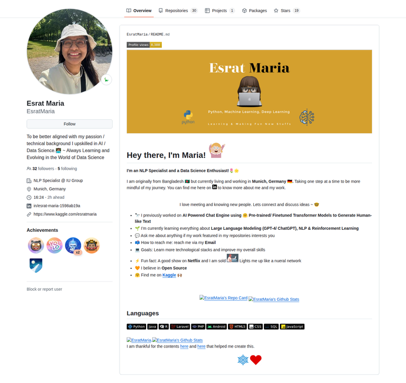 EsratMaria's GitHub profile screenshot