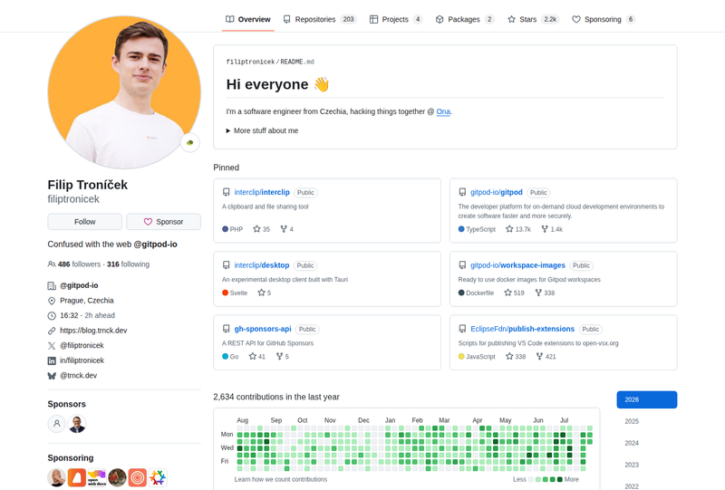 filiptronicek's GitHub profile screenshot