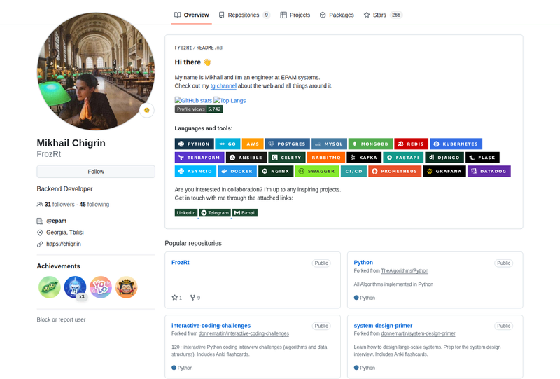 frozrt's GitHub profile screenshot