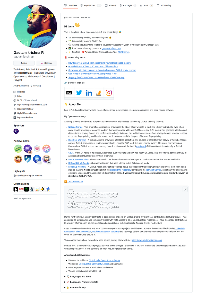 gautamkrishnar's GitHub profile screenshot