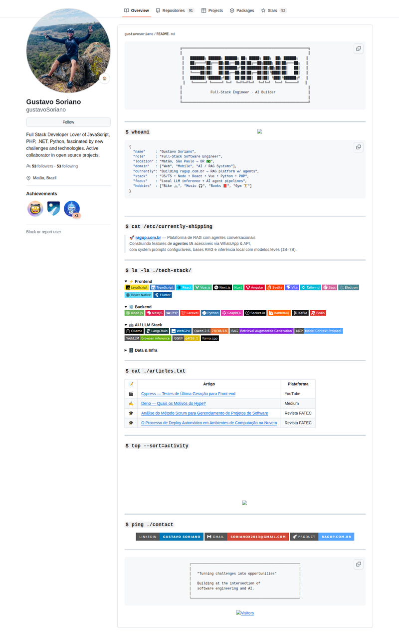 gustavosoriano's GitHub profile screenshot