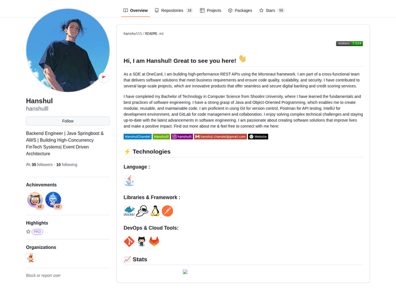 hanshulll's GitHub profile screenshot
