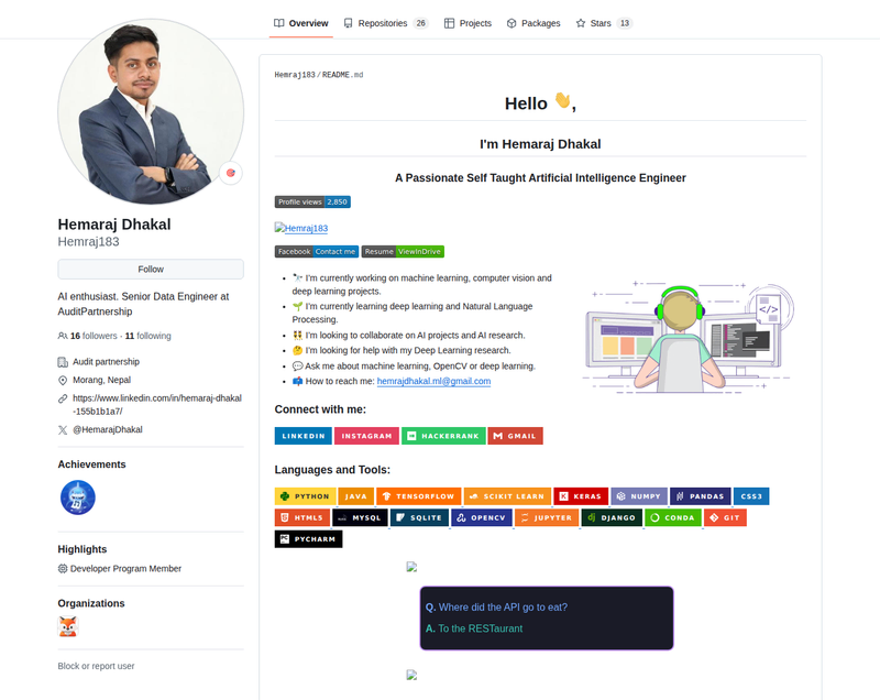 Hemraj183's GitHub profile screenshot