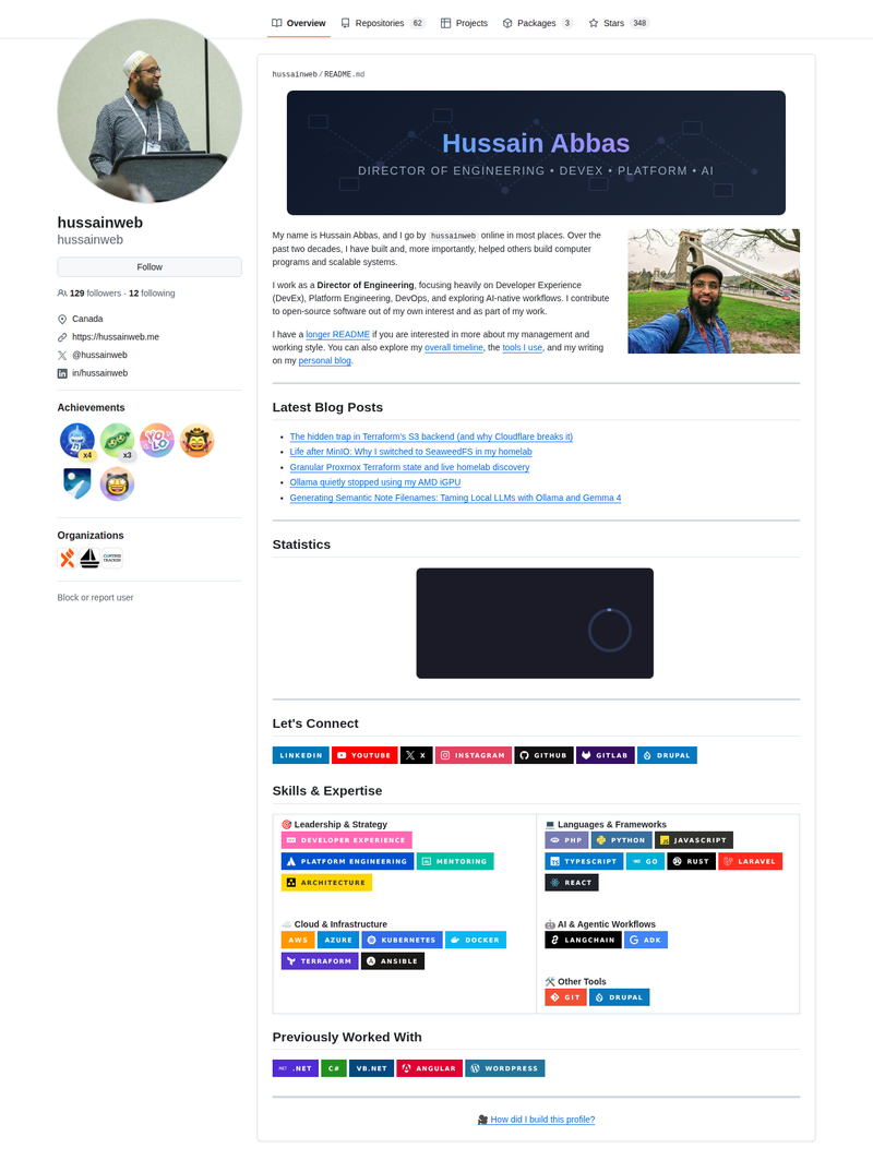 hussainweb's GitHub profile screenshot