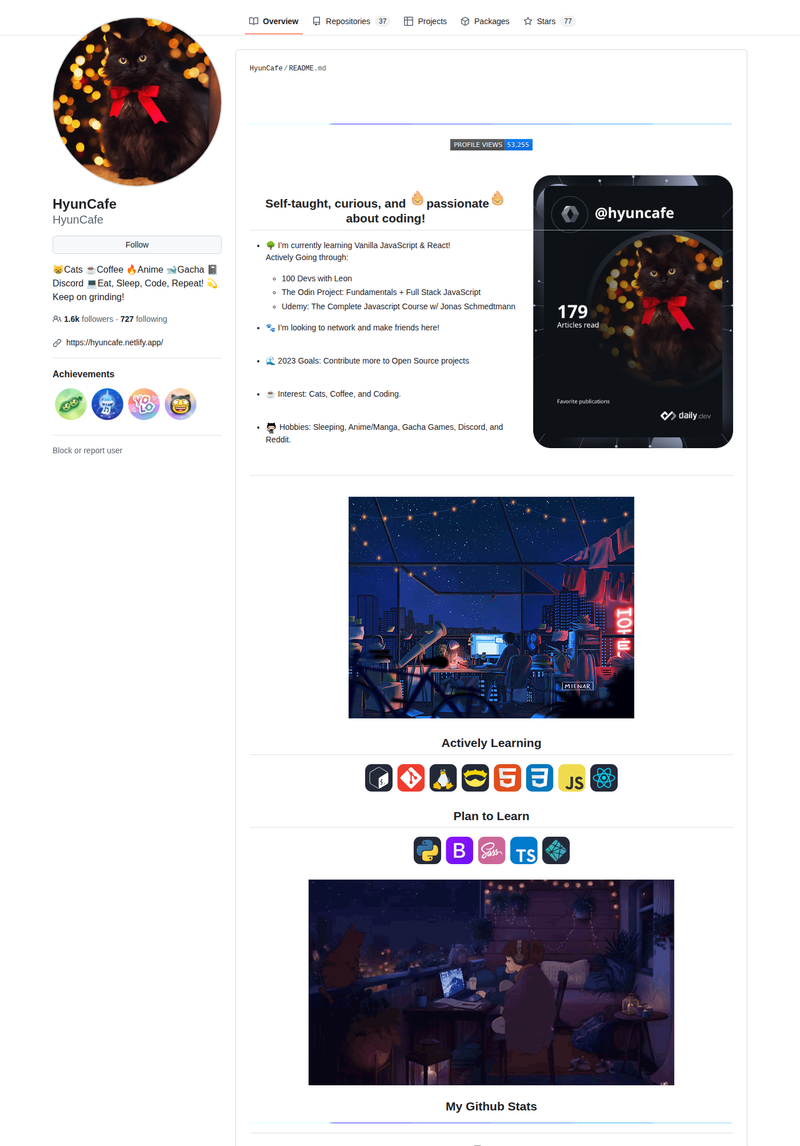 HyunCafe's GitHub profile screenshot