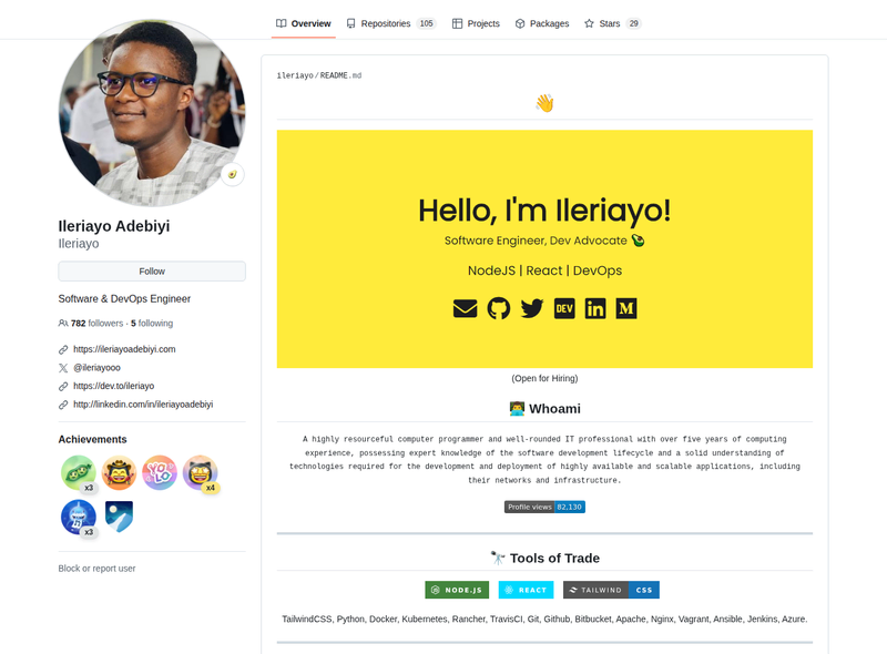 ileriayo's GitHub profile screenshot
