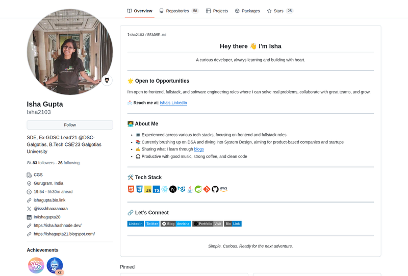 Isha2103's GitHub profile screenshot