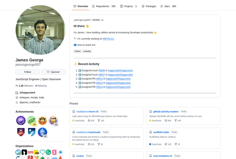 jamesgeorge007's GitHub profile screenshot